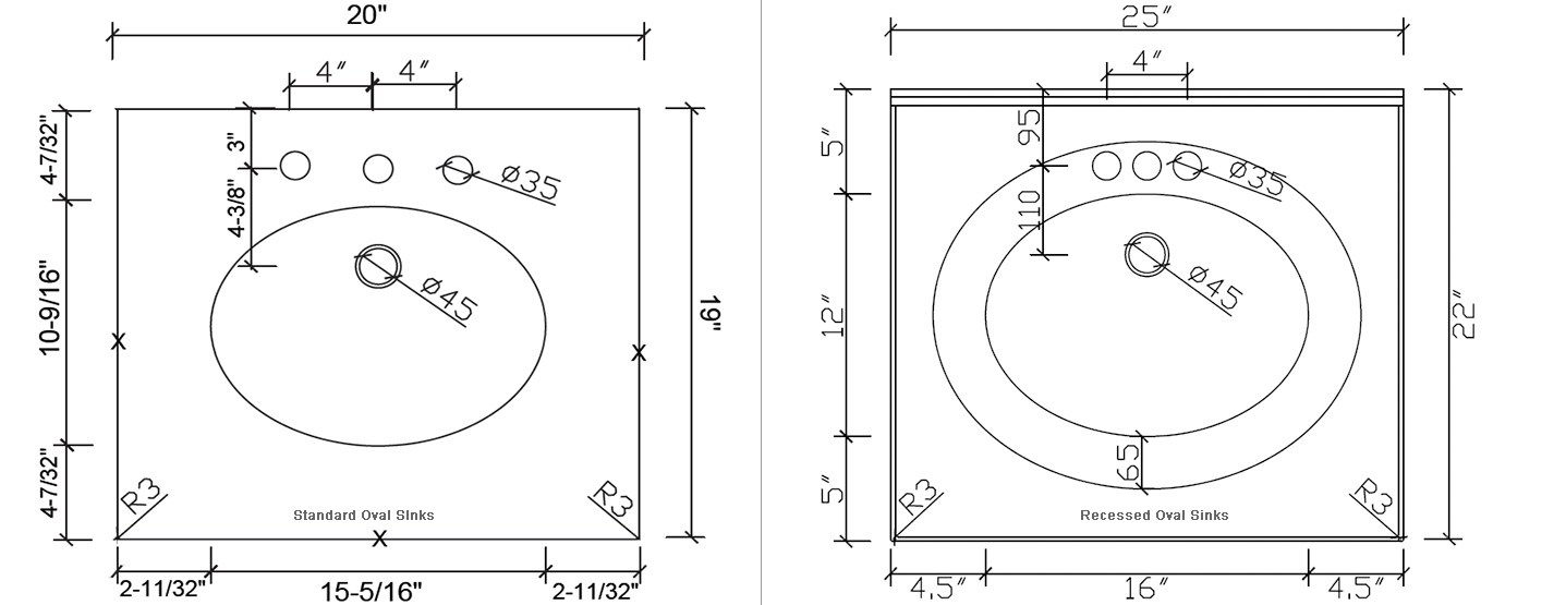 Standard Vanity Tops and Recessed sinks